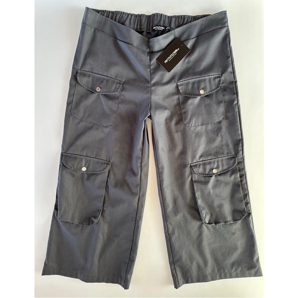 Pretty Little Thing Maternity Gray Cargo Crop Pants Size 10 New